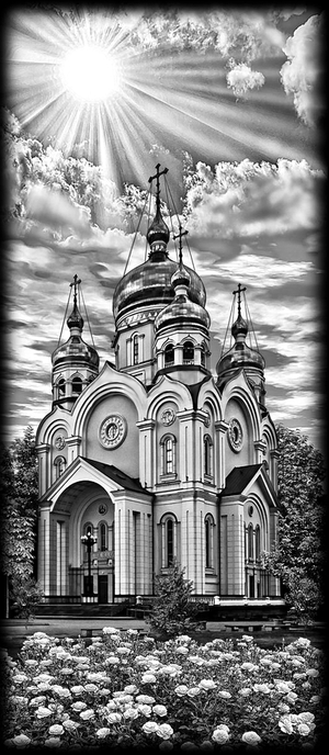 храм в лучах солнца - картинки для гравировки